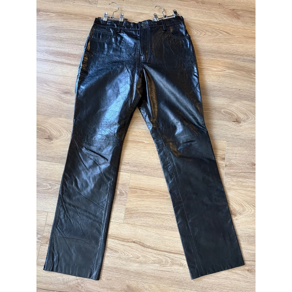 Vintage Y2K Gap Blk Genuine Leather Pants Original Fit Straight Leg Size 6 05/00